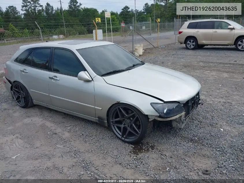2002 Lexus Is 300 Sport Cross VIN: JTHED192620043635 Lot: 42191811