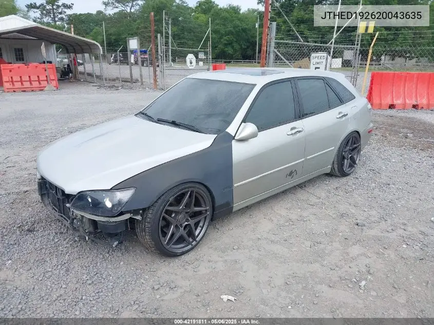 2002 Lexus Is 300 Sport Cross VIN: JTHED192620043635 Lot: 42191811