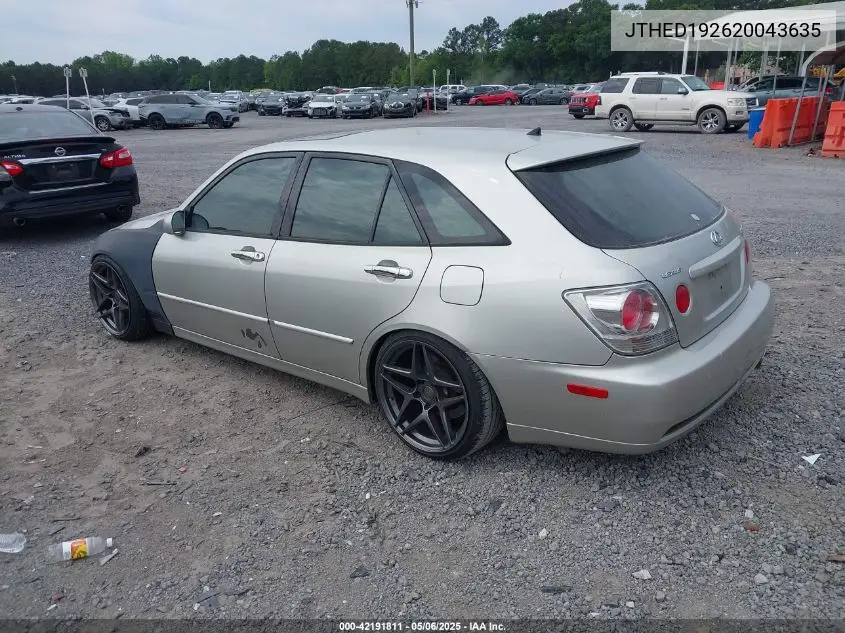 2002 Lexus Is 300 Sport Cross VIN: JTHED192620043635 Lot: 42191811