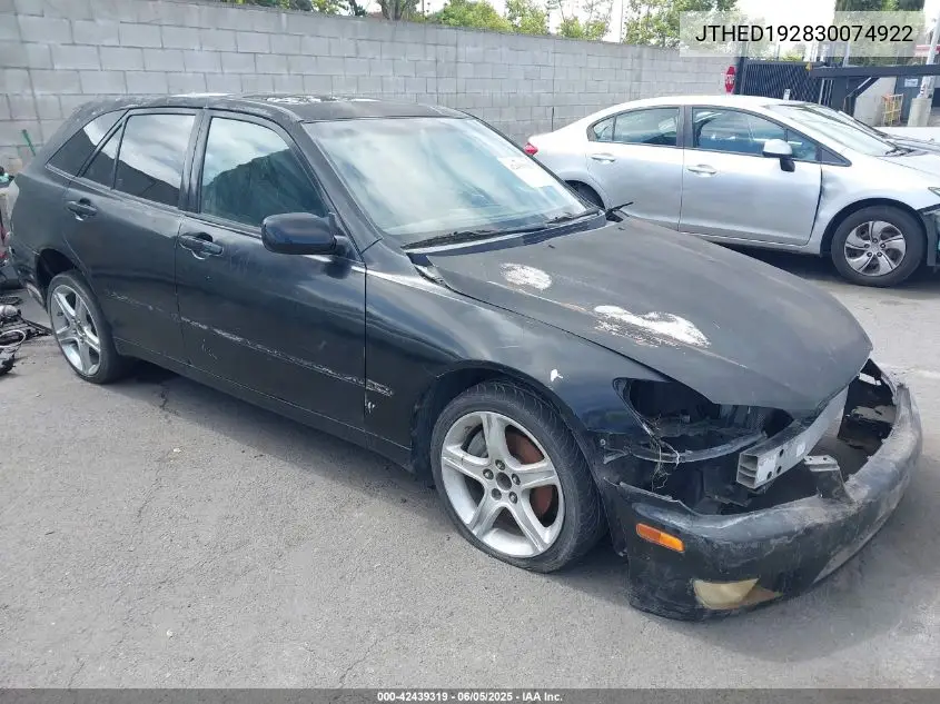 2003 Lexus Is 300 Sport Cross VIN: JTHED192830074922 Lot: 42439319