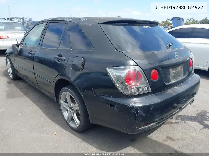 2003 Lexus Is 300 Sport Cross VIN: JTHED192830074922 Lot: 42439319