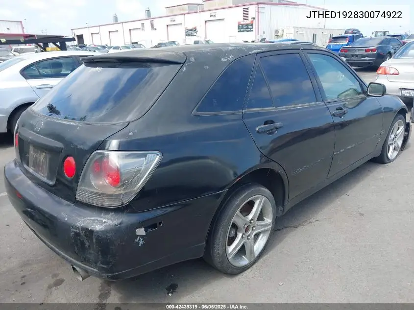 2003 Lexus Is 300 Sport Cross VIN: JTHED192830074922 Lot: 42439319