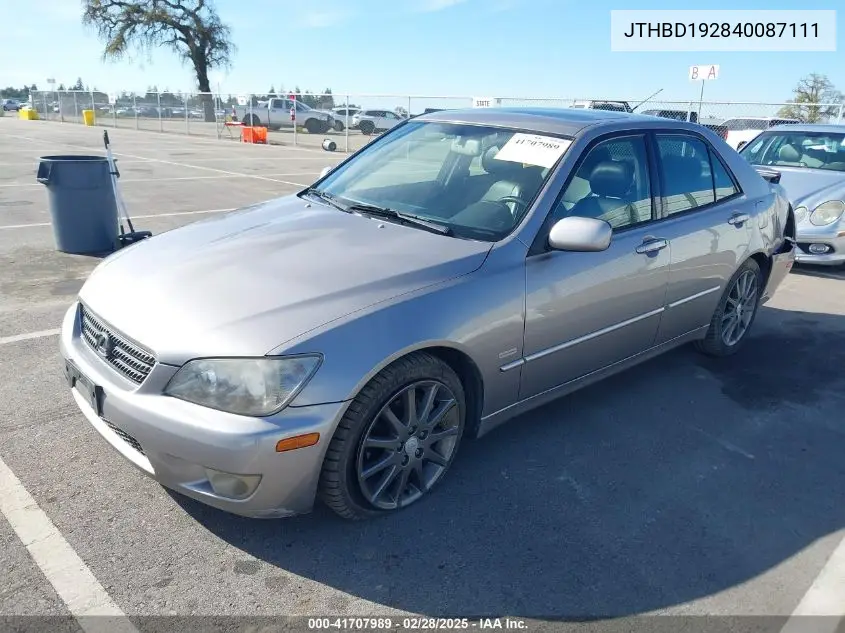 2004 Lexus Is 300 Base W/5-Speed Manual VIN: JTHBD192840087111 Lot: 41707989