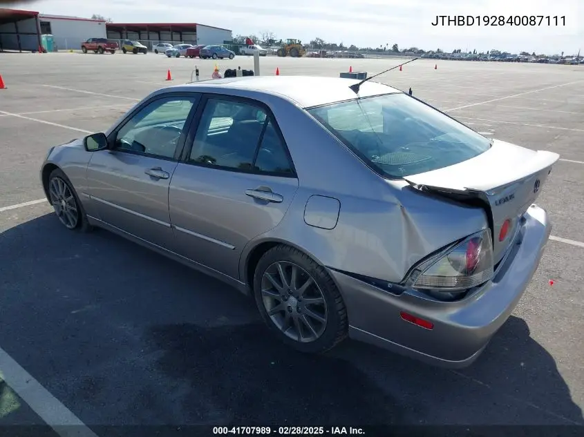 2004 Lexus Is 300 Base W/5-Speed Manual VIN: JTHBD192840087111 Lot: 41707989