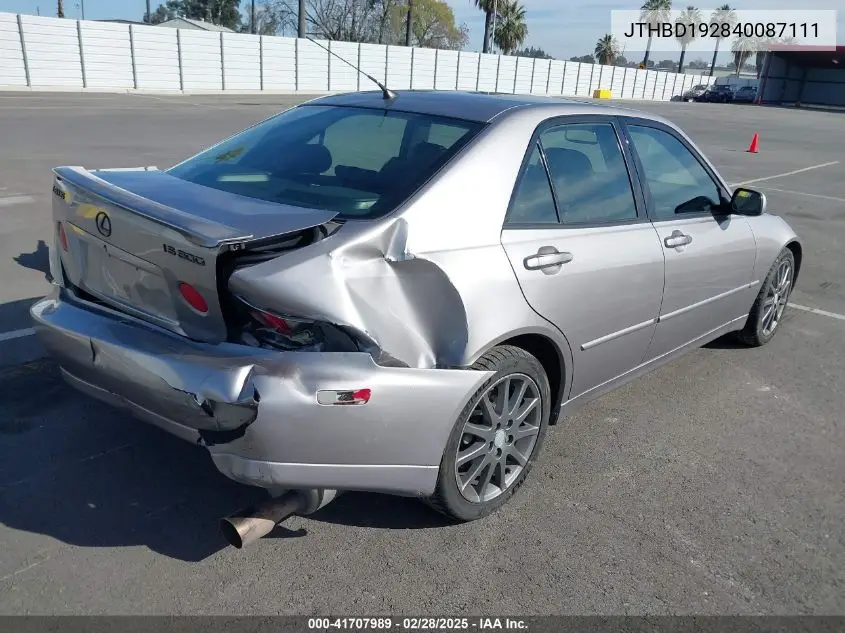 2004 Lexus Is 300 Base W/5-Speed Manual VIN: JTHBD192840087111 Lot: 41707989