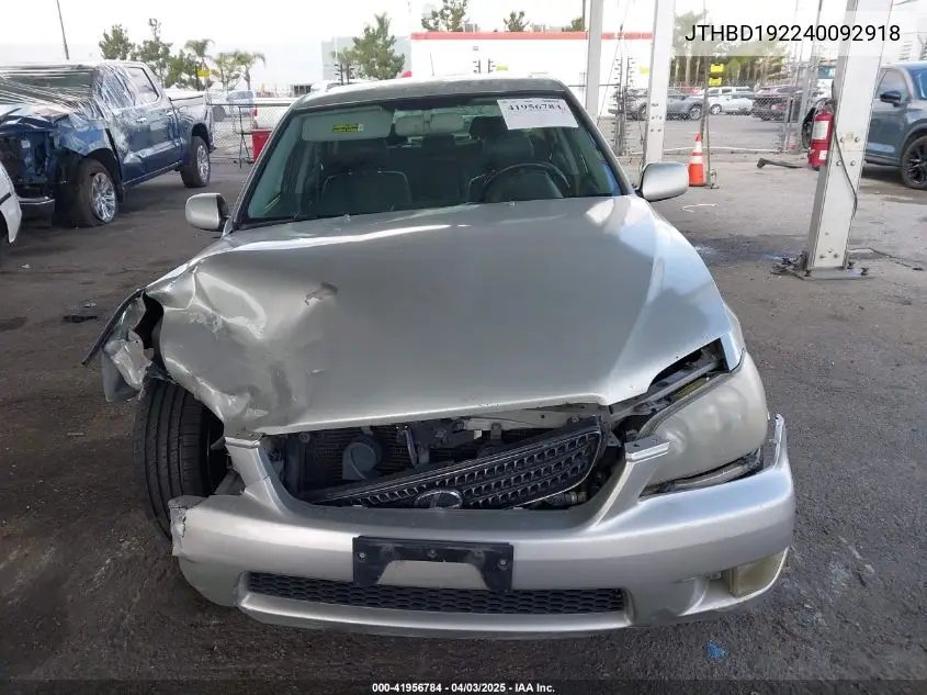 2004 Lexus Is 300 VIN: JTHBD192240092918 Lot: 41956784