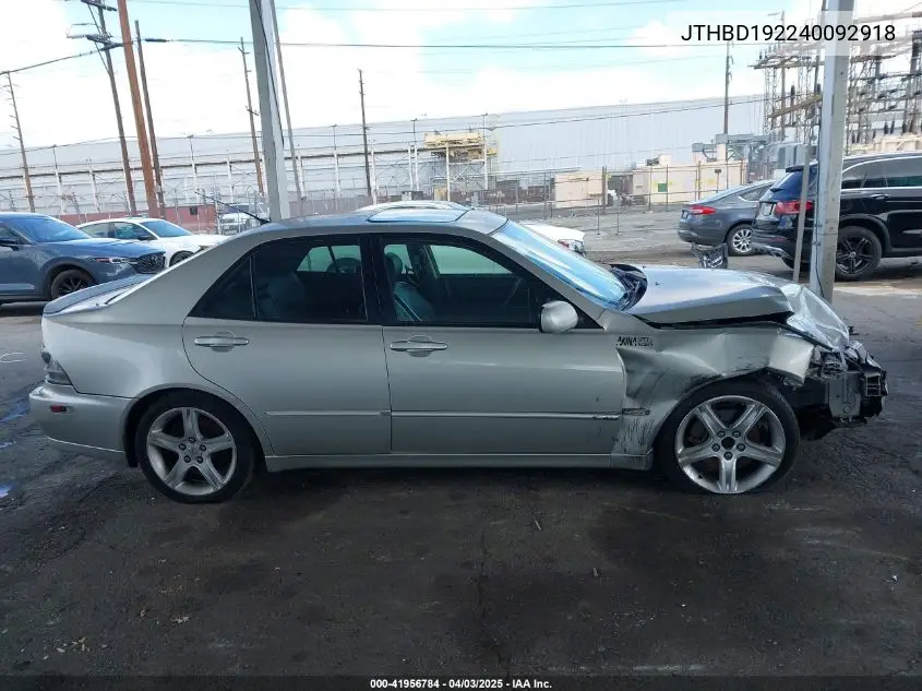 2004 Lexus Is 300 VIN: JTHBD192240092918 Lot: 41956784