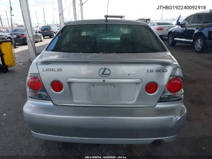 2004 Lexus Is 300 VIN: JTHBD192240092918 Lot: 41956784
