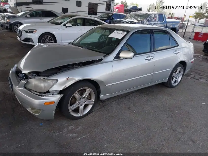 2004 Lexus Is 300 VIN: JTHBD192240092918 Lot: 41956784