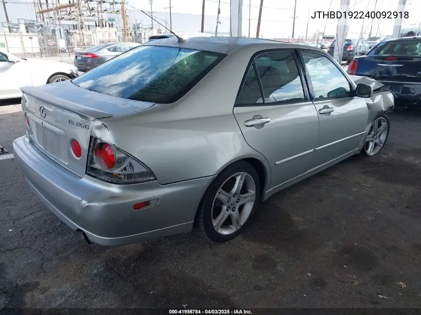 2004 Lexus Is 300 VIN: JTHBD192240092918 Lot: 41956784