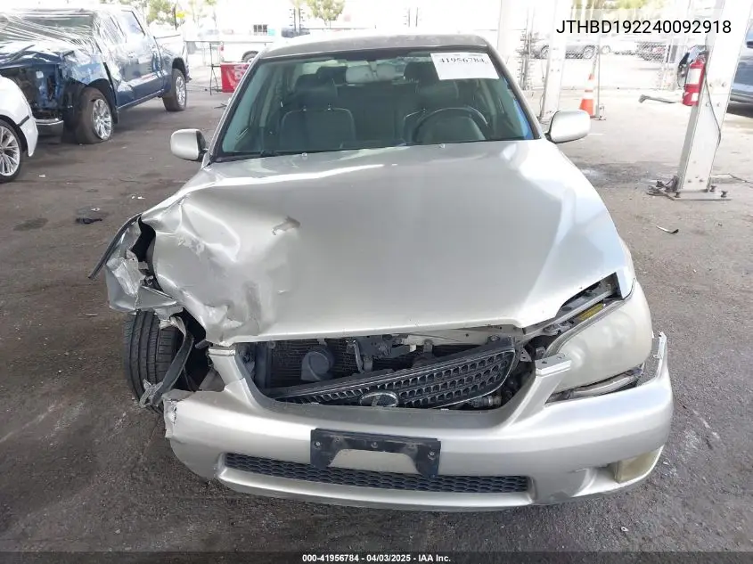 2004 Lexus Is 300 VIN: JTHBD192240092918 Lot: 41956784