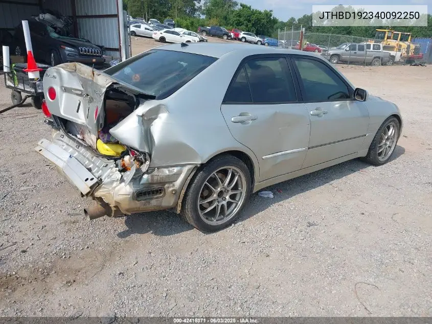 2004 Lexus Is 300 VIN: JTHBD192340092250 Lot: 42415371