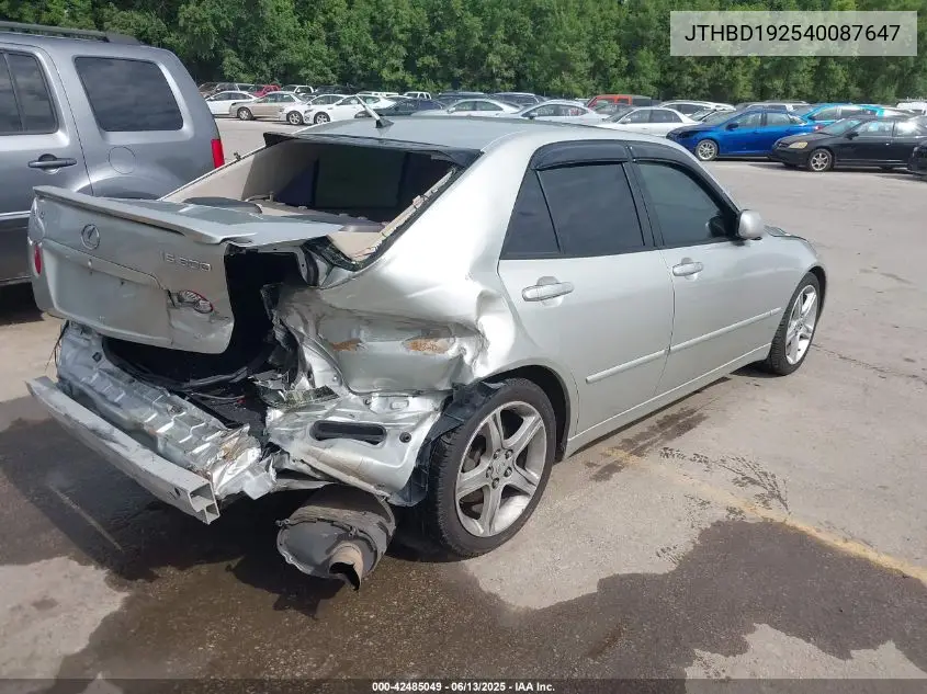 2004 Lexus Is 300 VIN: JTHBD192540087647 Lot: 42485049