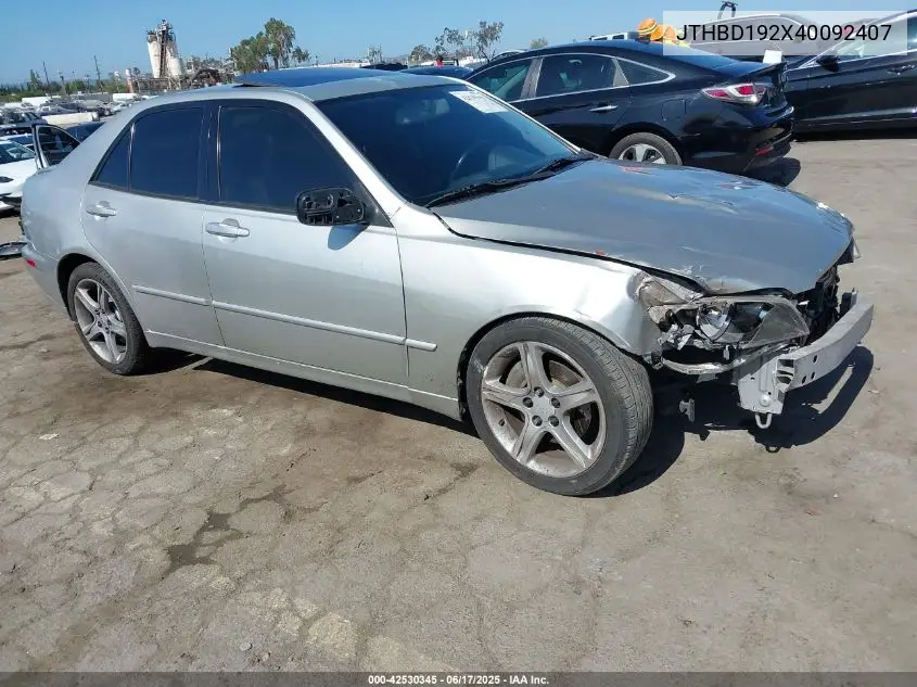 2004 Lexus Is 300 VIN: JTHBD192X40092407 Lot: 42530345