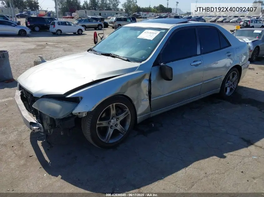 2004 Lexus Is 300 VIN: JTHBD192X40092407 Lot: 42530345