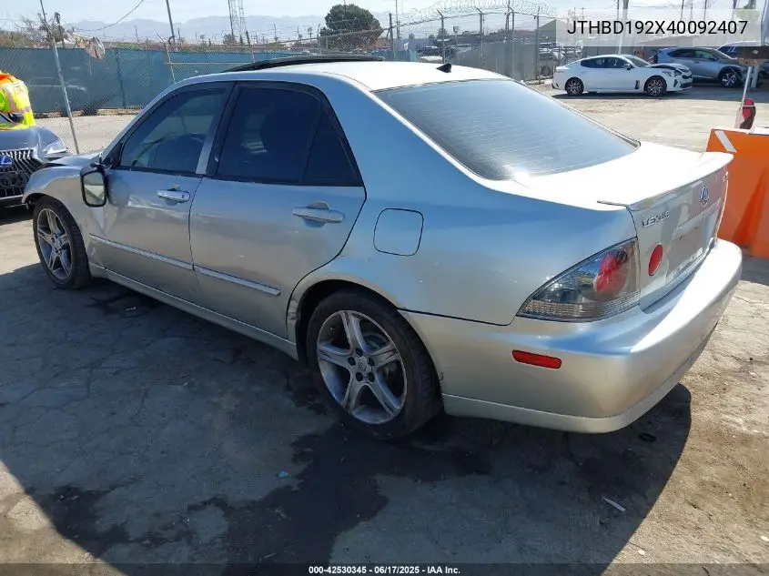 2004 Lexus Is 300 VIN: JTHBD192X40092407 Lot: 42530345