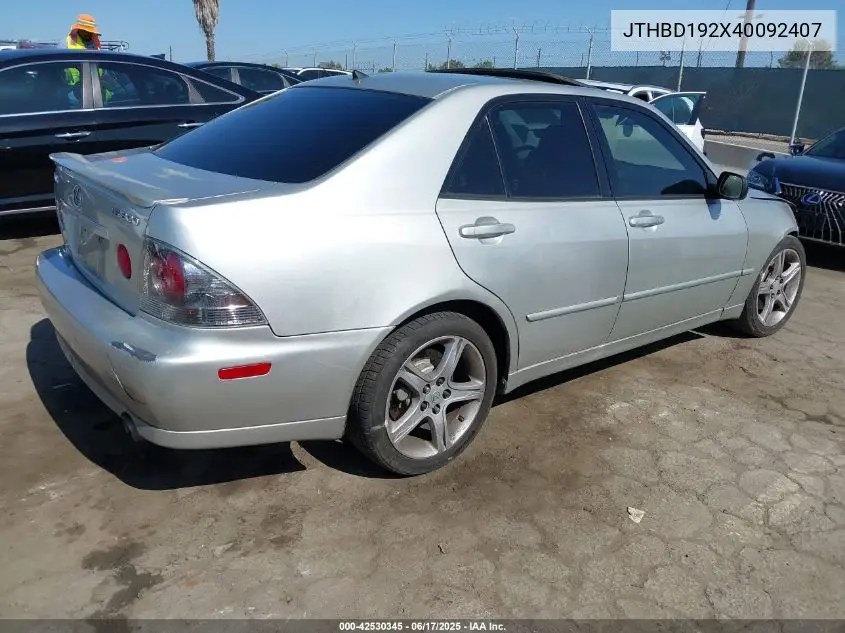 2004 Lexus Is 300 VIN: JTHBD192X40092407 Lot: 42530345