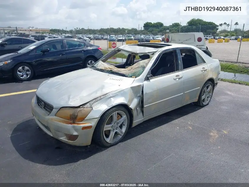 2004 Lexus Is 300 VIN: JTHBD192940087361 Lot: 42653217