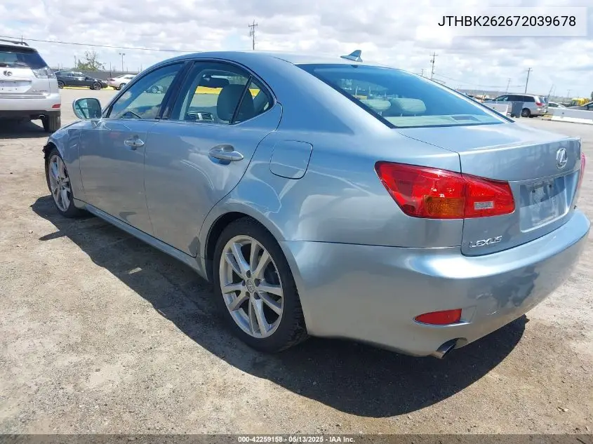 2007 Lexus Is 250 VIN: JTHBK262672039678 Lot: 42259158