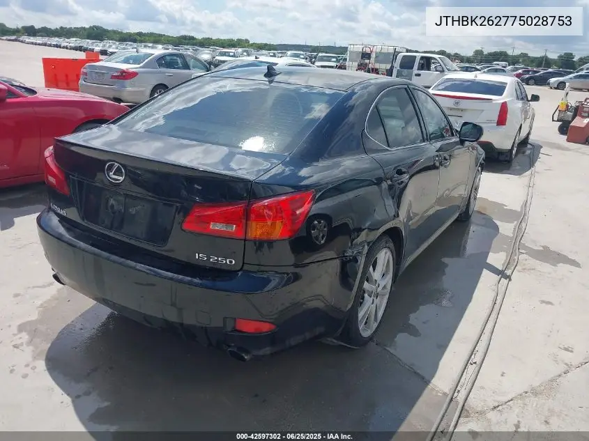 2007 Lexus Is 250 VIN: JTHBK262775028753 Lot: 42597302
