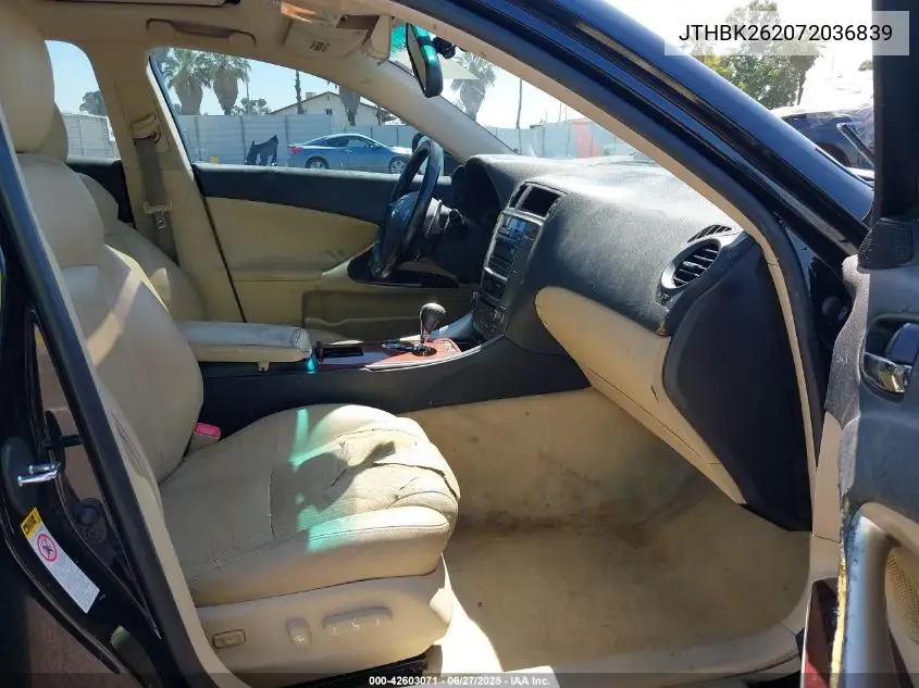 2007 Lexus Is 250 VIN: JTHBK262072036839 Lot: 42603071