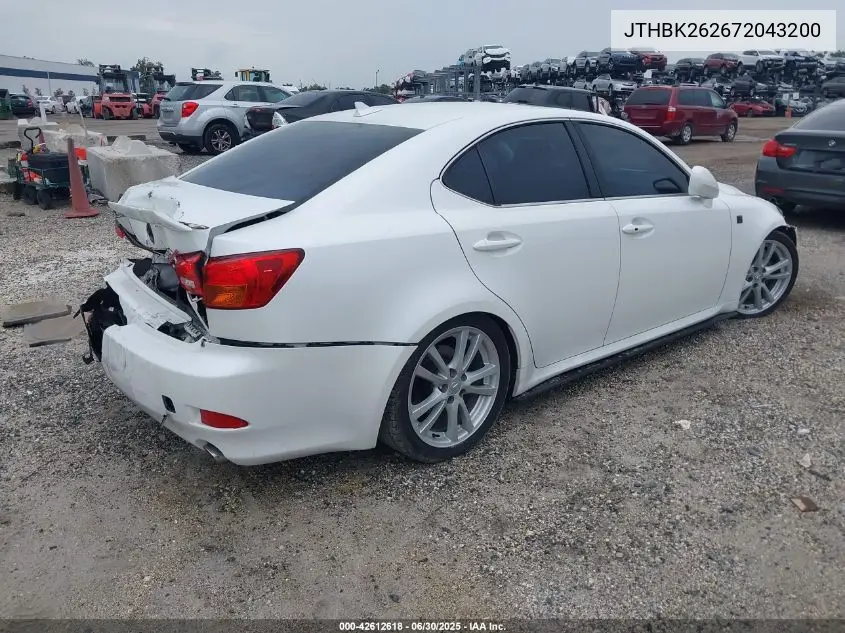 2007 Lexus Is 250 VIN: JTHBK262672043200 Lot: 42612618