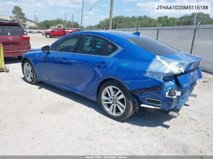 2021 Lexus Is 300 VIN: JTHAA1D20M5115188 Lot: 42171919