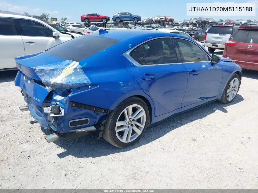 2021 Lexus Is 300 VIN: JTHAA1D20M5115188 Lot: 42171919
