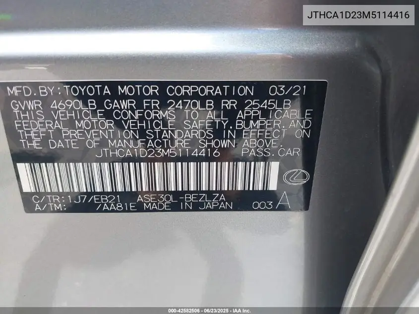 2021 Lexus Is 300 VIN: JTHCA1D23M5114416 Lot: 42582506