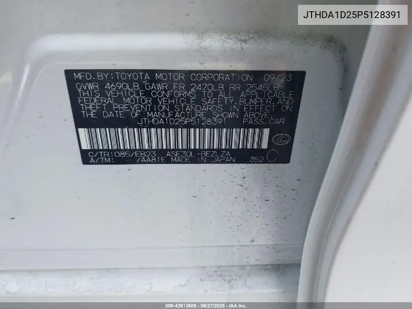 2023 Lexus Is VIN: JTHDA1D25P5128391 Lot: 42613609
