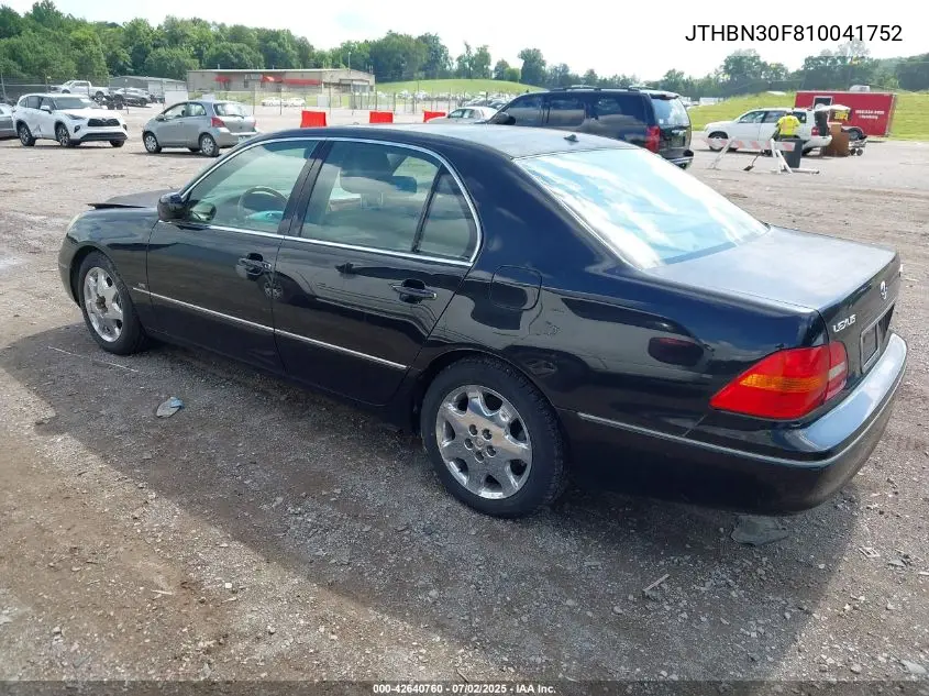 2001 Lexus Ls 430 VIN: JTHBN30F810041752 Lot: 42640760