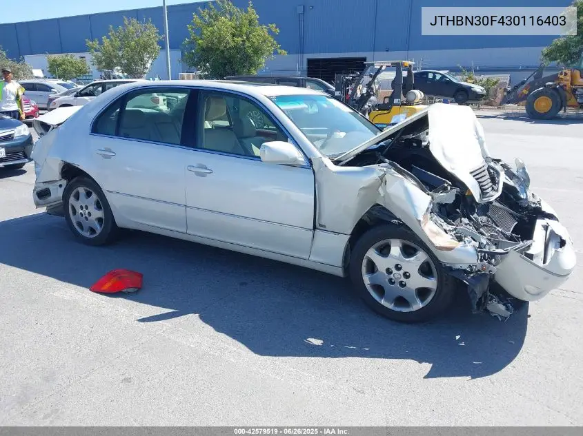 2003 Lexus Ls 430 VIN: JTHBN30F430116403 Lot: 42579519