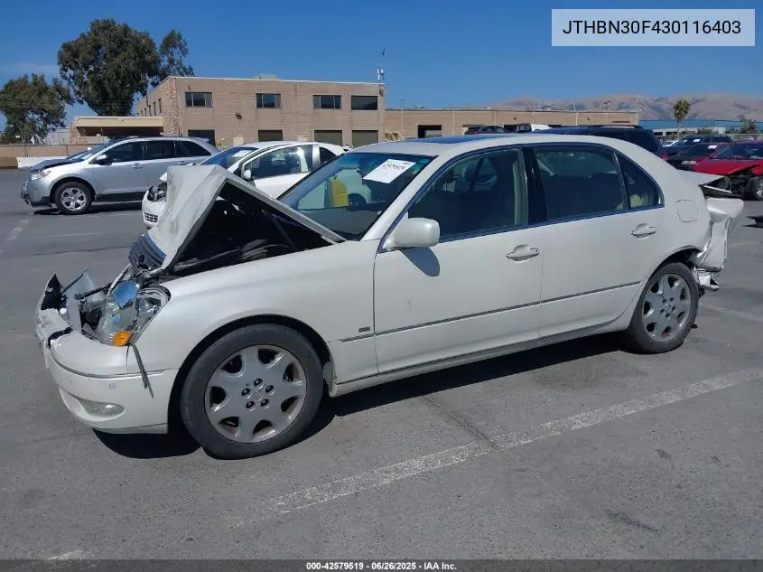 2003 Lexus Ls 430 VIN: JTHBN30F430116403 Lot: 42579519