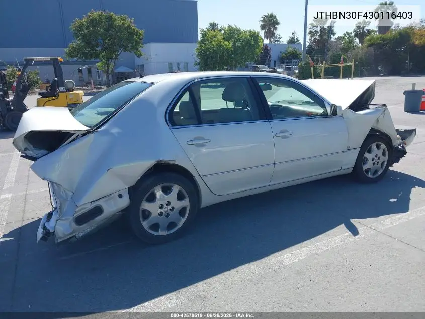 2003 Lexus Ls 430 VIN: JTHBN30F430116403 Lot: 42579519