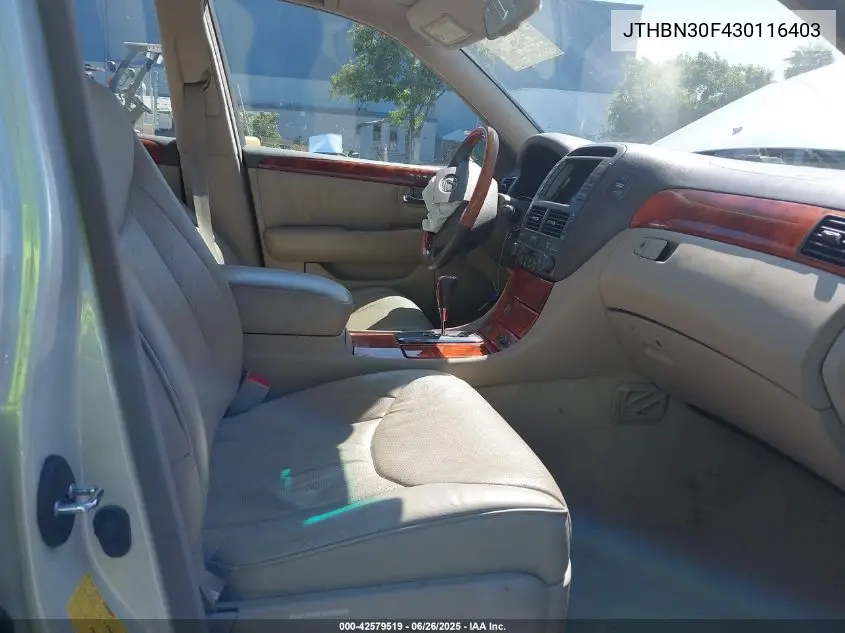 2003 Lexus Ls 430 VIN: JTHBN30F430116403 Lot: 42579519
