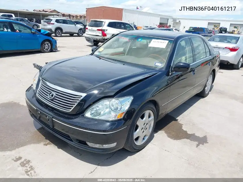 2004 Lexus Ls 430 VIN: JTHBN36F040161217 Lot: 42203043