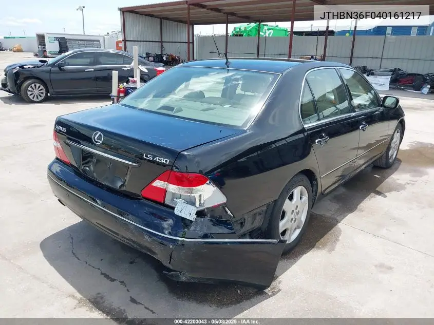 2004 Lexus Ls 430 VIN: JTHBN36F040161217 Lot: 42203043