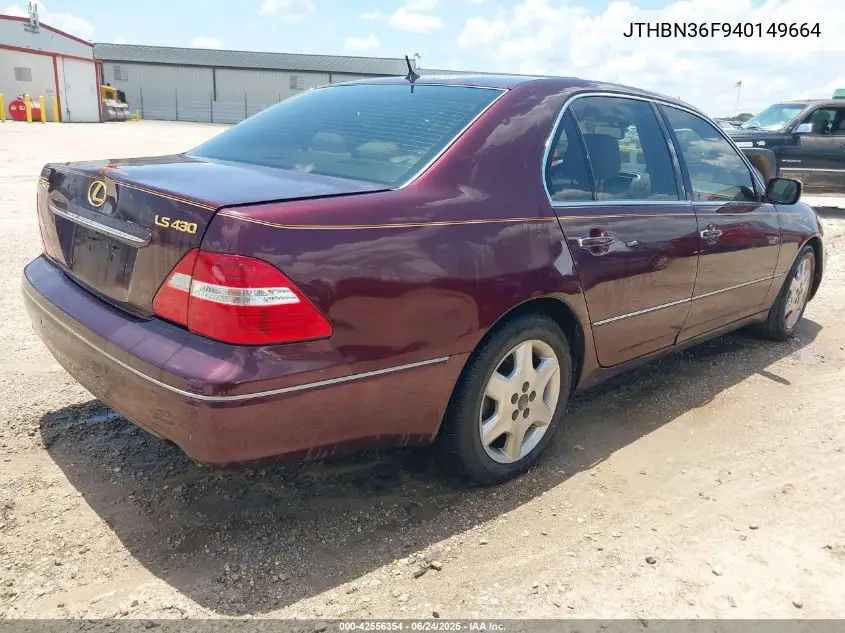 2004 Lexus Ls 430 VIN: JTHBN36F940149664 Lot: 42556354