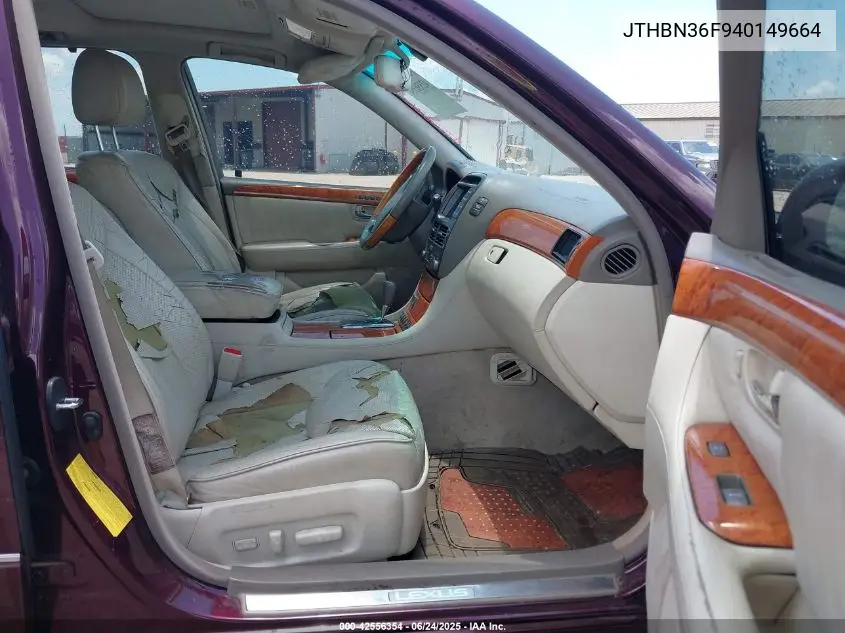 2004 Lexus Ls 430 VIN: JTHBN36F940149664 Lot: 42556354