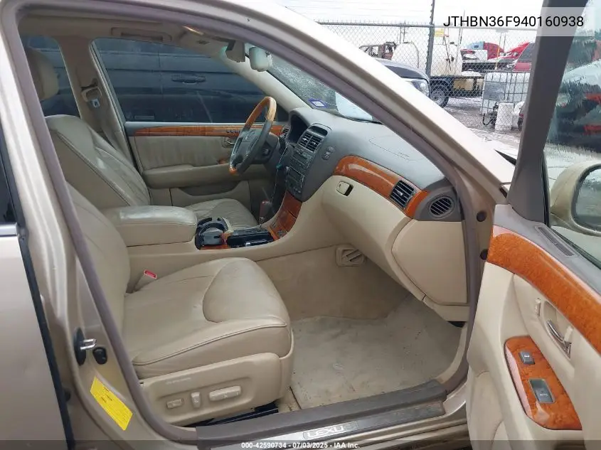 2004 Lexus Ls 430 VIN: JTHBN36F940160938 Lot: 42590734