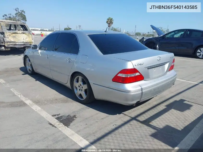 2004 Lexus Ls 430 VIN: JTHBN36F540143585 Lot: 42598663