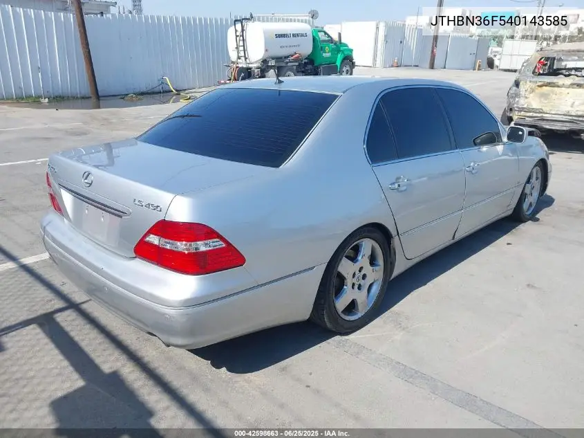 2004 Lexus Ls 430 VIN: JTHBN36F540143585 Lot: 42598663