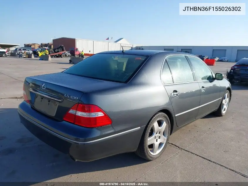 2005 Lexus Ls 430 VIN: JTHBN36F155026302 Lot: 41974790