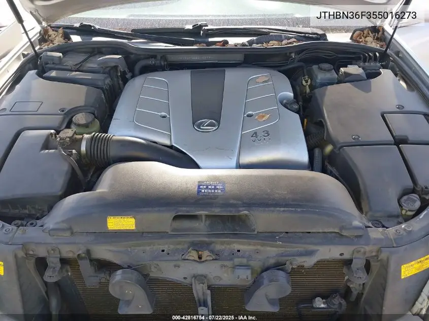 2005 Lexus Ls 430 VIN: JTHBN36F355016273 Lot: 42816754