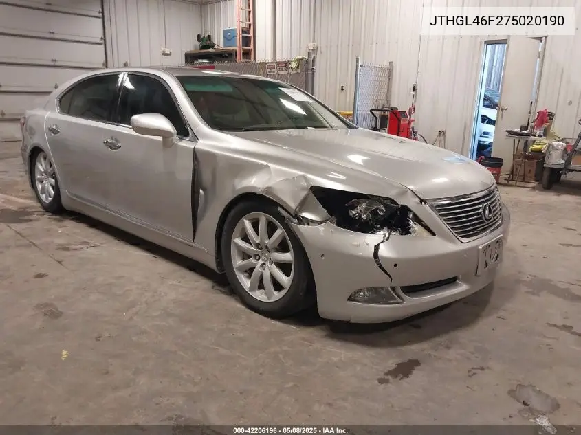 2007 Lexus Ls 460 L VIN: JTHGL46F275020190 Lot: 42206196
