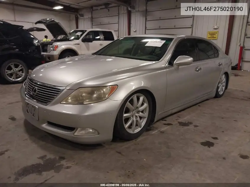 2007 Lexus Ls 460 L VIN: JTHGL46F275020190 Lot: 42206196