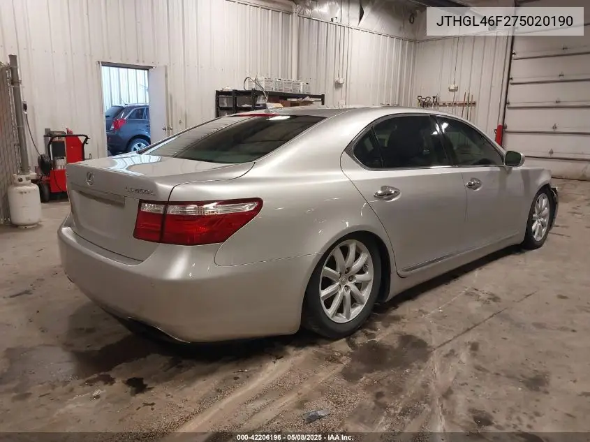2007 Lexus Ls 460 L VIN: JTHGL46F275020190 Lot: 42206196