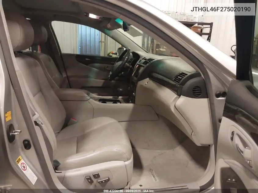 2007 Lexus Ls 460 L VIN: JTHGL46F275020190 Lot: 42206196