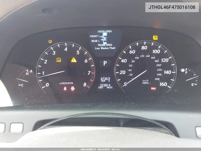 2007 Lexus Ls 460 L VIN: JTHGL46F475016108 Lot: 42496710