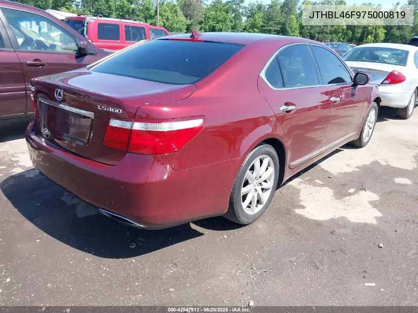 2007 Lexus Ls 460 VIN: JTHBL46F975000819 Lot: 42547913